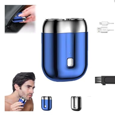 2026 New Model Mini Dual-Head Electric Shaver, Electric Mini Portable Razor, Pocket Size Washable Double Head Razor, Rechargeable Waterproof Compact Electric Shaver for Home, Car, Travel (Blue)