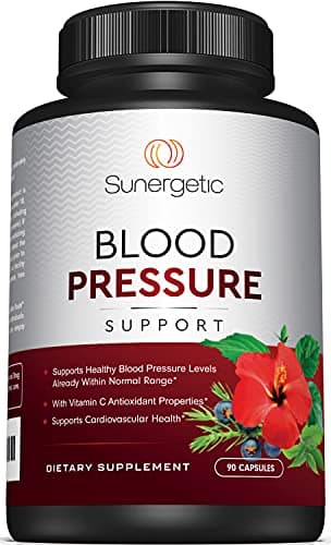 Sunergetic Premium Blood Pressure Support Supplement for Cardiovascular & Heart Health with Garlic, Hawthorn & Hibiscus (90 Capsules)