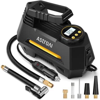 AstroAI AIRUN H Tire Inflator Portable Air Compressor Air Pump for Car Tires-Car Accessories, 9.8Ft Cord-12V DC-Powered Auto Pump with Digital Pressure Gauge, LED Light for Bicycle, Balloons, Yellow