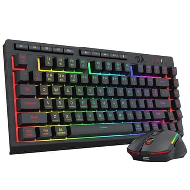 Redragon Wireless Gaming Keyboard and Mouse Combo, Bluetooth/2.4G/USB-C Wired, RGB Backlit, 75% Portable Quiet Rechargeable Macro Membrane Keyboard & 12800 DPI Mouse with Software for Win/MAC
