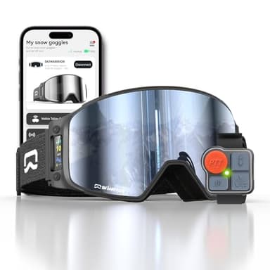 Multifunctional Smart Bluetooth Ski Goggles with Walkie-Talkie, Replaceable Anti-Fog Lens, Music & Call, Real-Time AMOLED Display, Compatible with Most Helmets (G03 Black, Multi-Button Remote)