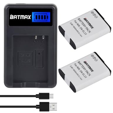 Batmax 2X EN-EL23 EN EL23 Battery + Quick LCD Charger for Nikon Coolpix P600, P610, B700, P900, S810c Digital Cameras