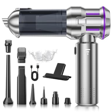 CUGEFRE Handheld Vacuum Cordless, 28000Pa 4 in 1 Car Vacuum Portable Cordless, One-Touch Dust Removal, 3-Speed Brushless Motor Mini Vacuum, Ideal for Home, Car, Office, and Pet Hair Cleanup, Silver