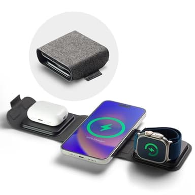 Mophie 3-in-1 Travel Charger with MagSafe - Portable Wireless Charging Hub, Compatible w/Apple Devices, iPhone 17/16/15/14/13/12 Series, Apple Watch Series 11 to 1 & Ultra, AirPods Pro/3rd Gen, Black
