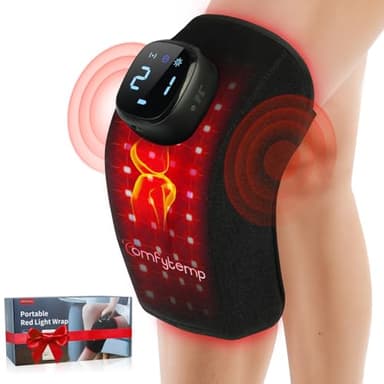 Comfytemp 3D Red Light Therapy Knee Wrap with Vibration Massage, FSA Eligible HSA Cordless 5000mAh Knee Massager, Near Infrared Light Brace for Knee, 660nm & 850nm