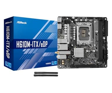 ASRock H610M-ITX/eDP Mini-ITX Motherboard, Supports Intel 14th/13th/12th Gen Core Processors (LGA1700), DDR4, PCIe 4.0, eDP, HDMI, DisplayPort, Intel Gigabit LAN, Wi-Fi 5, Dr.MOS