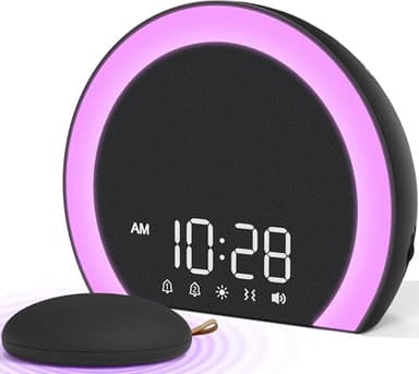 ANJANK Super Loud Alarm Clock with Wireless Bed Shaker, Vibrating Dual Alarm with Light Wake Up for Heavy Sleepers & Hearing Impaired, 9-Color Night Light, 5 Sounds, 0-100% Dimmer, USB Charger