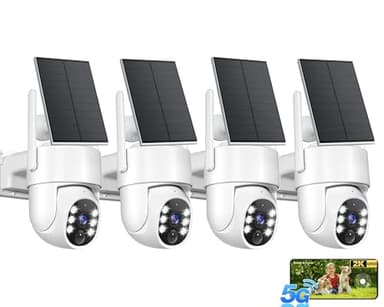 2K Security Camera System, 5GHz&2.4GHz WiFi Solar Wireless Cameras for Home Security, Wire-free Installation, AI Detection, Two-way Audio, Mobile alerts, SD/Cloud Storage, Color Night Vision, 4 Packs
