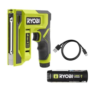 RYOBI USB Lithium 4-in-1 Stapler/Nailer Kit, Cordless with 3Ah Battery, 600+ Staples Per Charge, LED Indicator, Precision Guide