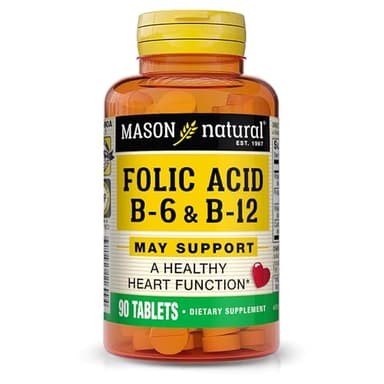 MASON NATURAL Folic Acid with B,6 & B,12, 90 Day Supply, Supports Normal Heart Health and Metabolic Function