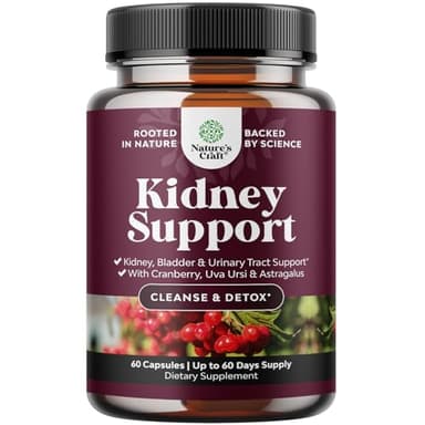 Advanced Kidney Support Supplement - Kidney Cleanse Detox & Repair Cranberry Extract Capsules with Uva Ursi, Stinging Nettle & Astragalus for Kidney health - Urinary Tract Health - 60 Caps