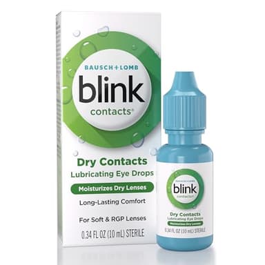 Blink Contacts Lubricating Eye Drops with Hyaluronate, Moisturizing & Soothing for Soft & RGP Contact Lenses, Refreshes Lenses, Hydrating & Comforting Daily Eye Care, 0.34 Fl Oz