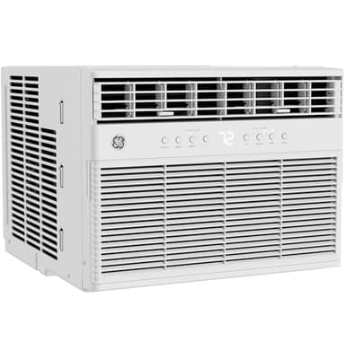 GE 8,000 BTU Smart Window Air Conditioner with Heat Pump and Inverter for Rooms up to 350 sq ft, Compact AC Window Unit with Heat, WiFi, Alexa/Google, Eco Mode, Remote, Easy Install Kit