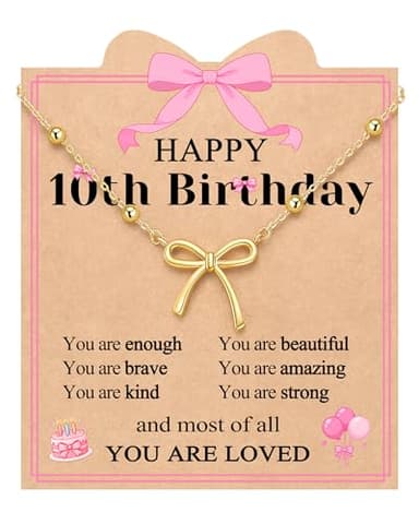 UNGENT THEM 10 Year Old Girl Birthday Gifts for 10 Year Old Girls Necklace Jewelry 10th Bow Birthday Decorations Ideas