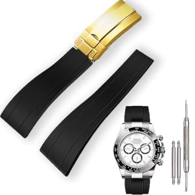 KaiMai 20mm Rubber Watch Band for Rolex Submariner, Daytona, Ghost, Yachtmaster, & More. Waterproof with a Classic Rolex-Style Deployment Clasp-Black