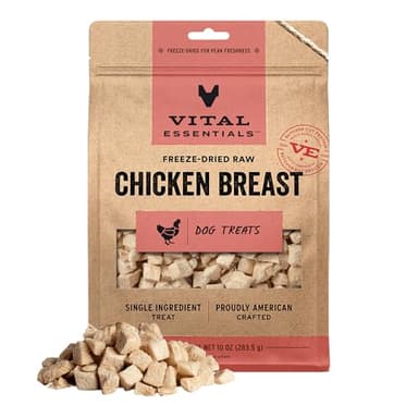 Vital Essentials Freeze Dried Dog Treats | Chicken Breast, Single Ingredient | Premium Quality | Grain Free Training Treats for Dogs, 10 oz Bag