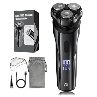ABGAB Electric Rechargeable Shaver for Men,Wet & Dry Electric Razor, IPX7 Waterproof Rotary Shaver for Men,4D Floating Head, LED Display,Type-C, Travel-Friendly,Silver