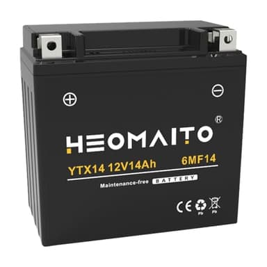 HEOMAITO Lead-Acid Battery YTX14-BS, 12V 14Ah, 10HR, 300 CCA, 6MF14-B Maintenance-Free Power, for AGM Motorcycle Battery, Motorcycles 400–1200 CC, ATVs 350–1000 CC