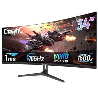 ChzsyhC 34 Inch Ultrawide Curved Gaming Monitor - WQHD 3440x1440p, 165Hz, 120% sRGB, FreeSync, VESA Mountable (DP&HDMI Cable Incl.) - Immersive PC Monitor for Gamers & Professionals, Black
