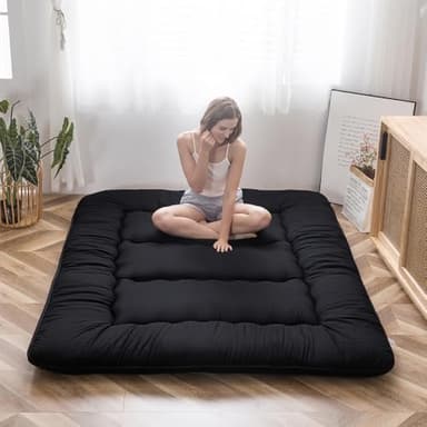 MAXYOYO Japanese Floor Mattress Futon Mattress, 4" Thicken Tatami Mat Sleeping Pad Foldable Roll Up Mat Boys Girls Dormitory Pad Kids Floor Lounger, Black, Twin Size
