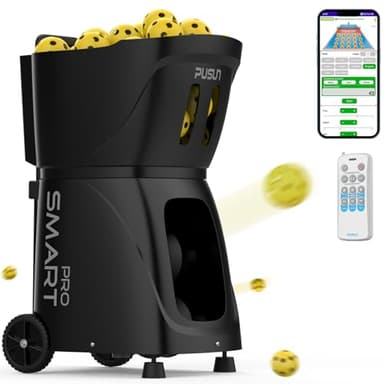 PUSUN PP-SMART Pro Pickleball Machine - Professional Auto Ball Server with APP Control, 20 Landing Points & Dink Training, Smart Pickleball Launcher with Multi-Angle System (4-6H Runtime) (Black)