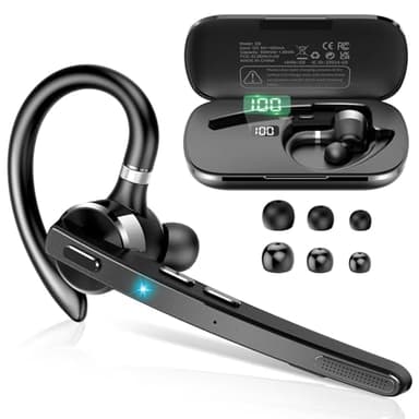2026 Bluetooth Headset, Wireless Bluetooth 5.3 Earpiece, 90Hrs Single-Ear Headset with APTX HD Audio & Mute Button, Dual Noise Cancelling Mics, Hands Free Headphone for Trucker, Business, Gym, Grey