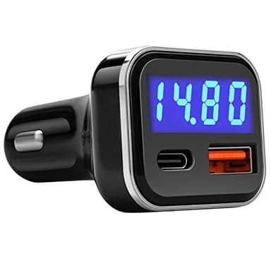 Jebsens USB C Car Charger Adapter with Voltage Display, 30W Cigarette Lighter Type C Fast Charge Power Delivery & Quick Charge 3.0 (PD & QC), Volt Meter Battery Monitor, Compatible with iPhone Galaxy