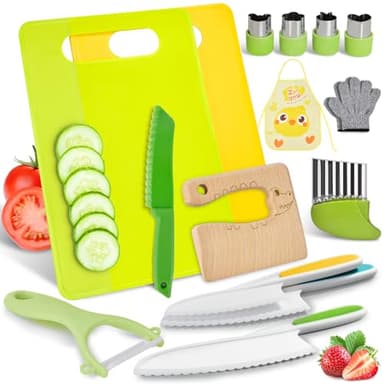 COVLUROTO 15PCS Montessori Kitchen Toys for Toddlers: Stocking Stuffers for Kids - Kids Safe Cooking Sets Real Knife Set for Real Cooking - Easter Basket Stuffers Christmas Birthday Gifts for Boy Girl