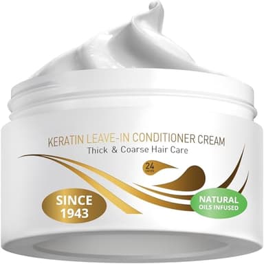 VITAMINS hair cosmetics Keratin Leave in Conditioner for Dry Damaged Hair - Curl Defining Cream for Frizz Control, Detangling & Ultimate Hydration - For Thick Coarse Straight & Curly Hair