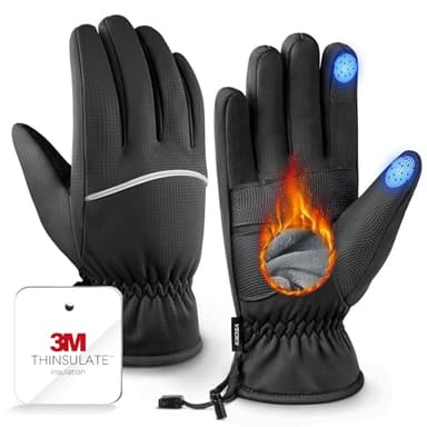 Winter Gloves Men Women Made with 3M Insulation & Plush Lining, -10°F Windproof & Water-Resistant Snow Gloves for Cold Weather, Ski Glove with Reflective Strips & Touchscreen Fingers for Running