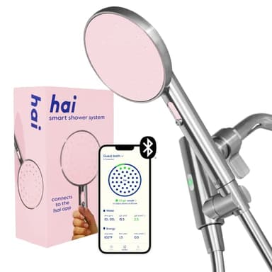 hai Smart Shower Head, Bluetooth Handheld Water Saving Showerhead with Adjustable High Pressure to Spa-Like Mist, Stainless Steel, Easy Installation, Customizable LED Lights, Rose Quartz, 2.5 GPM
