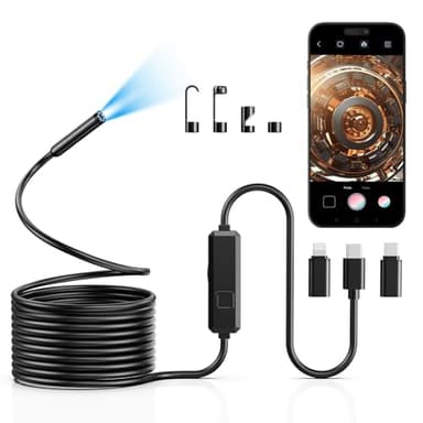 Vorth Endoscope Camera with Light, 1920P HD Borescope with 8 LED Lights, 16.5 FT Semi-Rigid Snake Inspection Camera, IP67 Waterproof Drain Pipe Borescope Mens Tool for iOS and Android