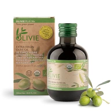 Organic High Polyphenol Rich Extra Virgin Olive Oil OLIVIE PLUS 30X | Moroccan Desert Olive Oil | EVOO | Organic, Kosher | 250 ml Glass Bottle