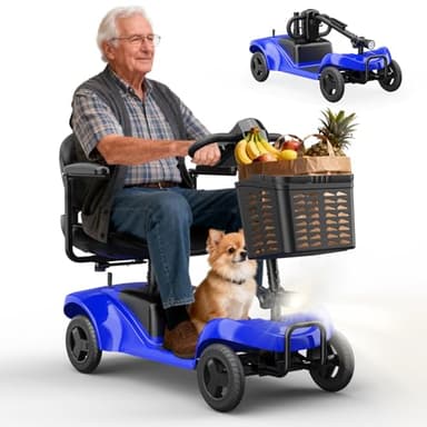 Mobility Scooter for Adults,4 Wheel Mobility Scooter,15 Miles Range,300WH Battery,300LBS Capacity,Lightweight and Portable,with LED Headlights and Basket,Charger Included (Blue)