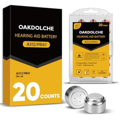 OAKDOLCHE Hearing Aid Batteries Size 312,20 Count,Mercury Zinc-Air Batteries,1.45 Volt Long Lasting & Easy to Open