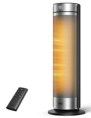DREO Space Heater for Large Room, 23 Inch Electric Heaters for Indoor Use, 8 Safe Protection Tower, 70° Oscillation, PTC Ceramic with Thermostat and Remote, Quiet, 12H Timer, Bedroom, Office