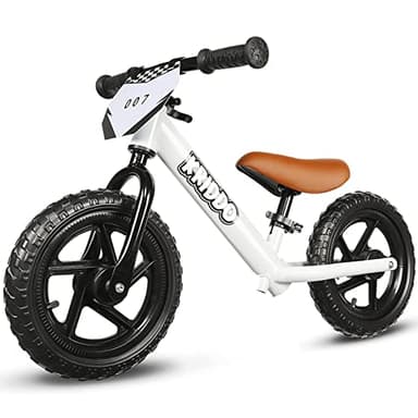KRIDDO Toddler Balance Bike 2 Year Old, Age 24 Months to 5 Years Old, 12 Inch Push Bicycle with Customize Plate (3 Sets of Stickers Included), Gift Bike for 2-3 Boys Girls, White