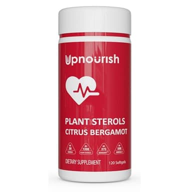 UpNourish Plant Sterols Citrus Bergamot Supplement for High Cholesterol with CoQ10, Omega 3, Olive Leaf, Turmeric Curcumin, Black Garlic and Niacin - 120 Softgels