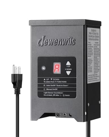 DEWENWILS 150W Low Voltage Landscape Lighting Transformer, 120V to 12/15V AC, Metal Shield, Outdoor Low Voltage Landscape Transformer, Photocell & Timer, Landscape Lighting Transformer