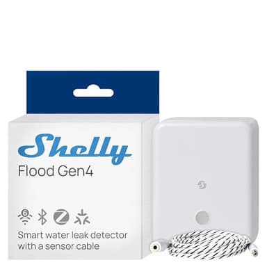 Shelly Flood Gen4, WiFi, Bluetooth, Zigbee, Matter Smart Flood Sensor with Leak Sensor Cable, Alexa, SmartThings, Google Home, Apple HomeKit Compatible, Flood and Rain Detection, Easy to Use, IP44
