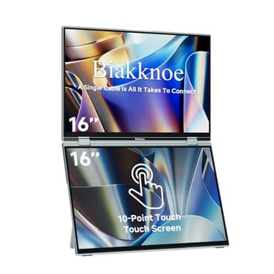 Biakknoe U16 Pro 16" Dual Portable Monitor Touchscreen, 1200P FHD Laptop Screen Extender with USB-A&C/HDMI, Foldable Travel Monitor for Laptop/Mac/PC/Windows, Single-Cable Dual Display, VESA Mountable
