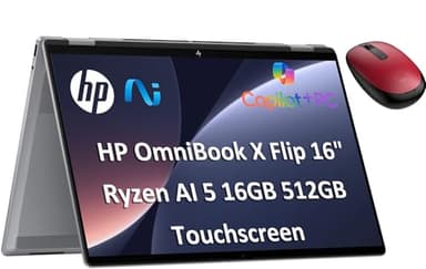 HP OmniBook X Flip 16 (Next Gen Envy 16 x360) 2-in-1 Touchscreen Laptop w/Bluetooth Mouse (16" FHD+, AMD Ryzen AI 5 340 (> Intel i7-1355U), 16GB DDR5, 512GB SSD) AI Copilot+ PC, Backlit, Win 11 Home