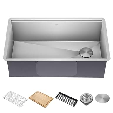 KRAUS Kore 32-Inch Undermount Workstation 16 Gauge Single Bowl Stainless Steel Kitchen Sink with Accessories, KWU110-32