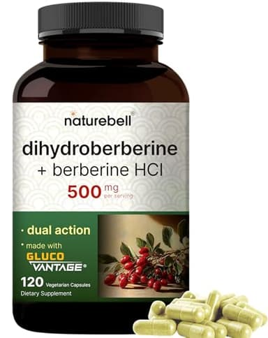 NatureBell Dihydroberberine with Berberine HCl - 120 Vegetarian Capsules - 500mg Dual Action Complex with GlucoVantage for High Absorption - Balanced Sugar & Heart Health Support*