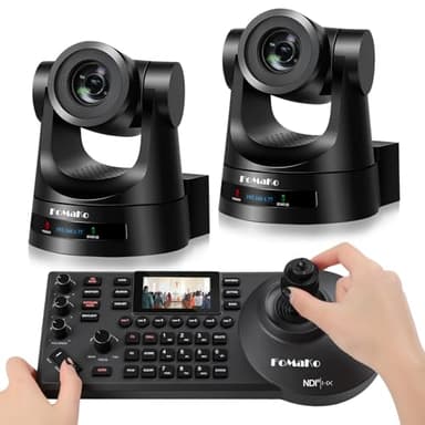 FoMaKo HDMI PTZ Camera,20X Optical Zoom, AI Auto-Tracking Gen 3, PoE, NDI Upgradable, PTZ Camera Bundle with Controller for Church Worship, FMK20SDIx2+KC608 BH202