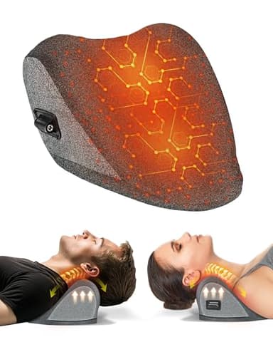 Heated Neck Stretcher for Pain Relief - Neck and Shoulder Relaxer Graphene Heated Cervical Traction Device Neck Pillow Corrector Chiropractic for TMJ Pain Relief and Cervical Spine Alignment Grey