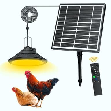 Solar Chicken Coop Light with Timer | 3-Color Dimmable LED, IP66 Waterproof & 16.4ft Cord | Hanging Ceiling Pendant Light for Poultry Farms, Coops(with Solar Panels, Carabiner)