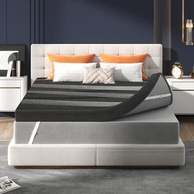 Fancylion 3 Inch Gel Memory Foam Mattress Topper Queen, High Density Ventilated Bed Topper for Back Pain Relief, Breathable Cover with Non-Slip Straps, CertiPUR-US