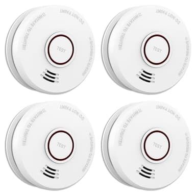 LSHOME 4 Pack Smoke Detector Fire Alarms 9V Battery Operated Photoelectric Sensor Smoke Alarms Easy to Install with Light Sound Warning, Test Button,9V Battery Included Fire Safety for Home