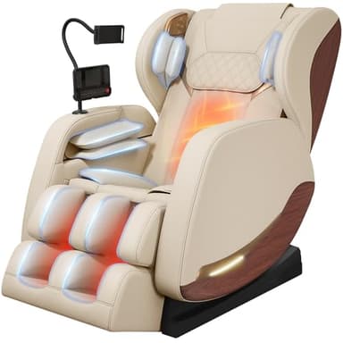 2026 Massage Chair, Massage Chairs Full Body and Recliner with 10 Fixed Points, Zero Gravity, Wood Grain Leather, Foot Massage, Airbags, Lumbar Heating, Bluetooth and Control Screen (Leather White)